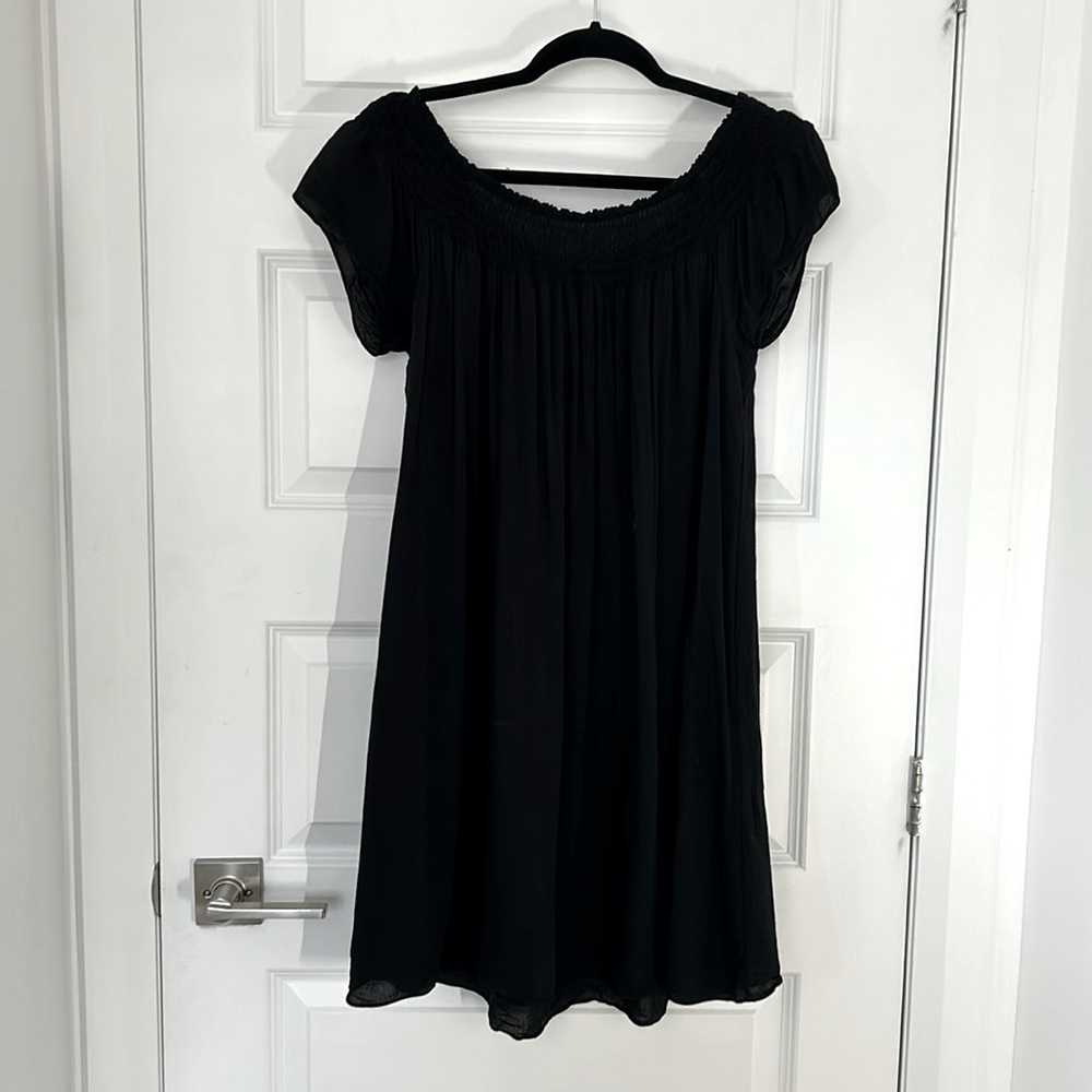 Aritzia Black Mini Dress with Smocked Neckline